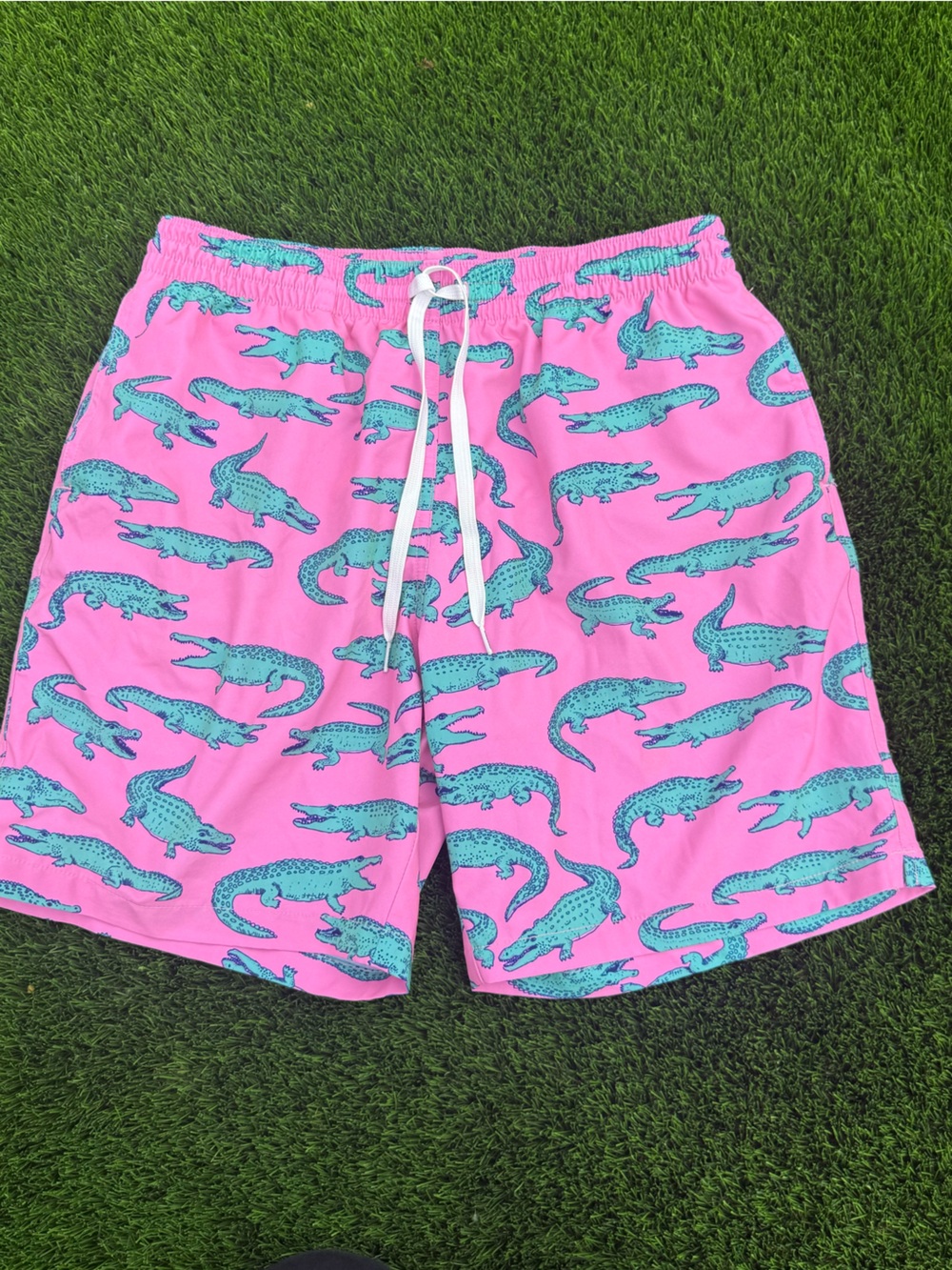 chubbies Pink swim Shorts with Teal Alligator Print